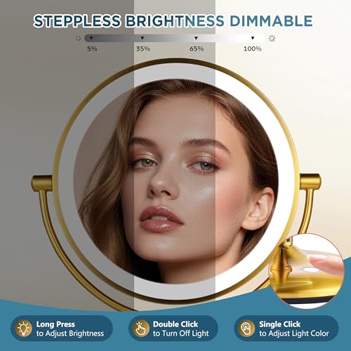 9" Gold Lighted Makeup Mirror with 20X Magnification & Dimmable Lights