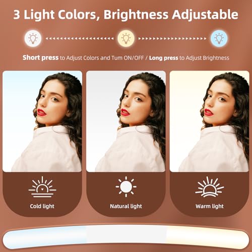 1x 10x Magnifying Makeup Mirror with Light, Double-Sided Magnifying Travel Makeup Mirror Rechargeable Three in One Handheld Desktop Hanging with 3-Color Light LED
