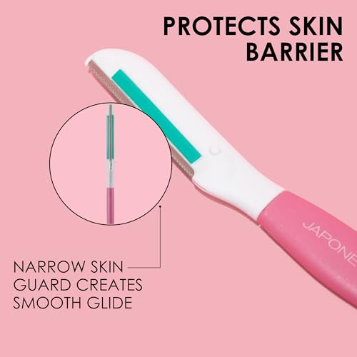 JAPONESQUE Dermaplaner with Soothing Aloe Comfort Strip - Skin Tool with Ultra Precision Blade for Facial Hair Removal and Exfoliation, 3pk.