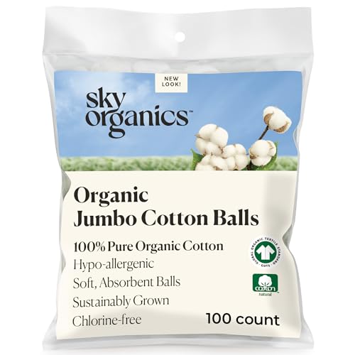 Sky Organics Jumbo Organic Cotton Balls - 100% Pure & Hypoallergenic, 100 ct