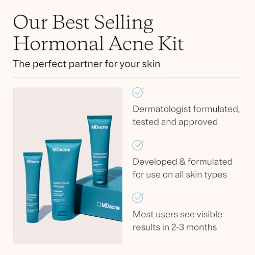 MDacne 3 Step Retinol Acne Kit ? 0.25% Retinol Cream, Salicylic Acid Cleanser, Niacinamide Moisturizer ? Plant-Based Kit for Hormonal Acne, Blemishes, Wrinkles ? 30 Day Complete Care