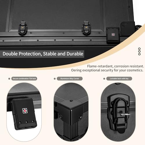 Portable Manicure Table with Drawers, Rolling Lockable Makeup Case