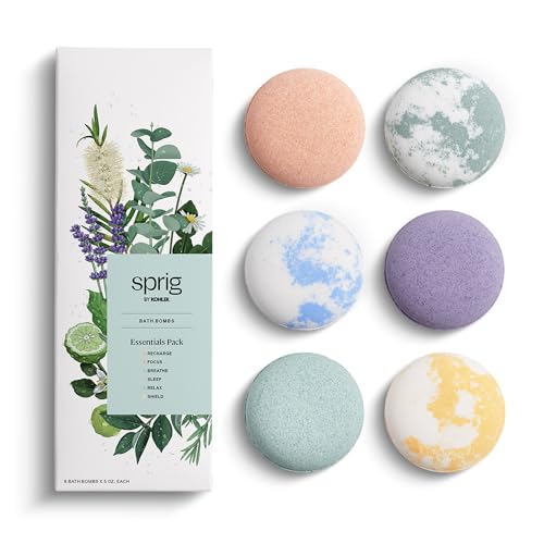 Sprig by Kohler Bath Bomb Gift Set, Hypoallergenic, Made with Natural Botanicals & Premium Skincare Ingredients (Shea Butter, Coconut Oil, & Kaolin Clay) - 6 Pack