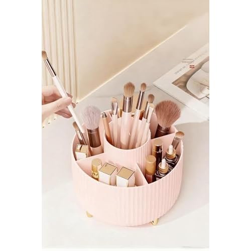 360 Degree Rotating Desktop Organizer,Makeup Brushes,Pencils,Desktop Stationery Storage Rotating Rack,Premium Plastic Organizer For Office,School And Home (Pink)