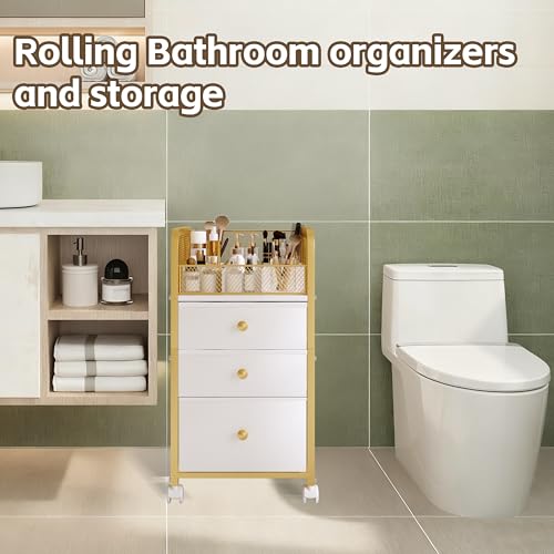 Rolling Makeup Storage Cart, Makeup Organizer Cart with Drawers, Rolling Makeup Bathroom Storage Cart, Cosmetic Vanity Display Cases Holder for Nail Polish Brush Hair Tool