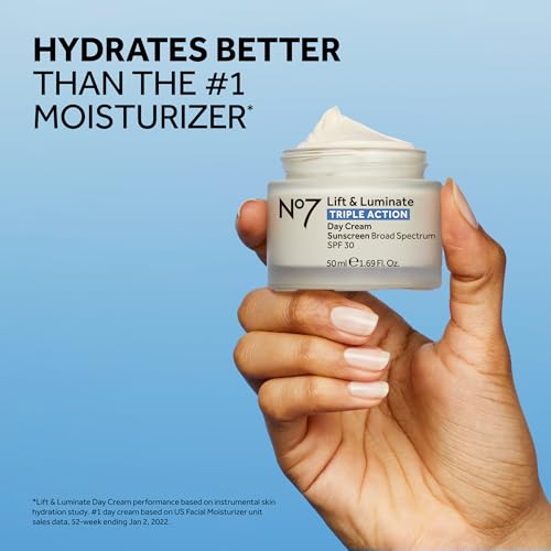 No7 Lift & Luminate Triple Action Day Cream - Anti-Aging Face Moisturizer SPF 30, Hyaluronic Acid & Vitamin C - Firms Skin for Radiant Glow - Suitable for Sensitive Skin (2 pack, 1.69 Fl Oz each)