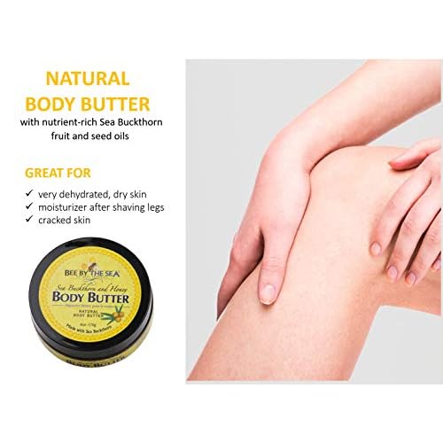 Bee by the Sea Honey and Sea Buckthorn Body Butter Cream for Dry Skin, 6 oz