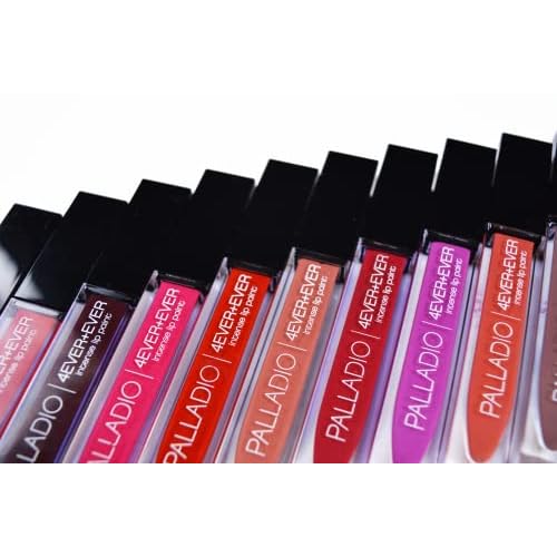 Palladio 4 Ever + Ever Intense Lip Paint, Liquid Lipstick, High Pigmented Lip Gloss, High Shine Vinyl Finish, Rich Color Coverage, Moisturizes Lips, Doe Foot Wand Applicator,Myth