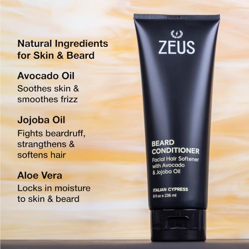 ZEUS Beard Conditioner Wash, Cleansing & Moisturizing Beard Wash with Green Tea & Natural Ingredients to Soften Beard ? 8 oz. (Made in USA) Sandalwood