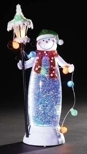 Confetti Lites LED Standing Snowman with a Lamp and String of Ornaments That Light Up and Swirls in The Lighted Interior of The Snowman, 11.5-Inch