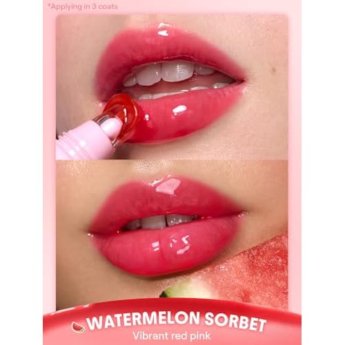 SHEGLAM Crystal Glaze Moisturizing Lip Gloss Hydrating Jelly Long Lasting Waterproof Plumping Lip Gloss-Watermelon Sorbet