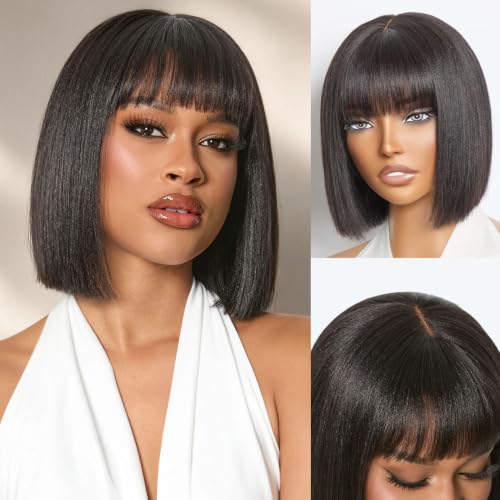 LUVME HAIR 10" Yaki Straight Bob Wig with Bangs - Glueless Human Hair