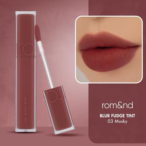 rom&nd Blur Fudge Tint 03 Musky - Iconic Burnt Orange Brick Velvety Matte Lip Tint | Non-Drying, Effortless Blur Effect K-Beauty Liquid Lipstick for All Skin Tones