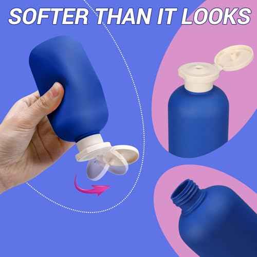 ASEVAT 6.7oz Airtight Plastic Travel Shampoo Bottles, Empty Squeeze Bottle, Refillable Travel Shampoo and Conditioner Bottles, Hand Soap Dispenser for Vacation, Gym, Lotion(Blue+Navy+Grey)
