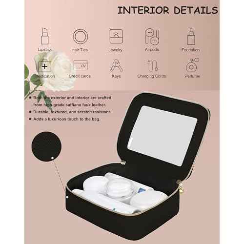 Leather Clear Makeup Bags Set - Travel Clear Cosmetic Bag Case with Zipper, Transparent TSA Approved Toiletry Bags for Travel Essentials Car Accessories for Women (Black, S+M)