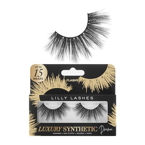 Lilly Lashes Luxury Synthetic DRAMA False Eyelashes - Full Length Lash Extension 17mm - Ultra Dramatic Look & Volume - Round Shape - Reusable Fake Lashes 15x - Lash Glue not Included (Flashy)