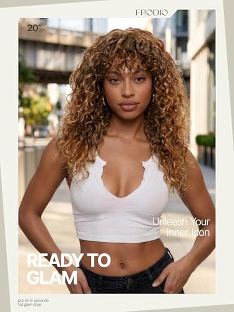 Frodio 20-Inch Curly Wig with Bangs - 200% Density Glueless Brown