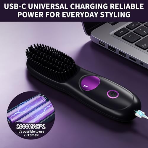 Cordless Portable Hair Straightener Brush with LCD Display & 3 Heat Settings