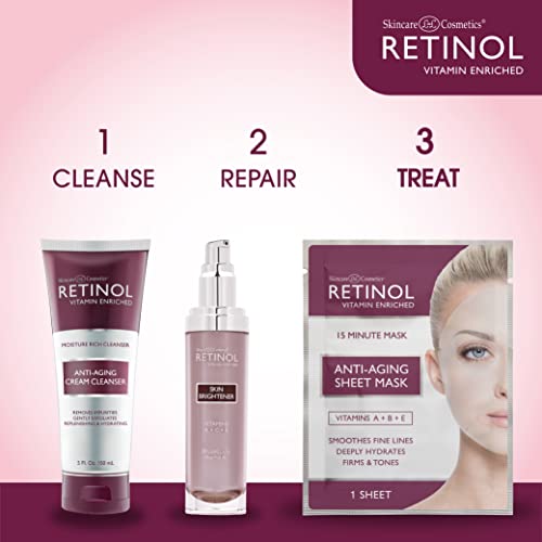 Retinol Anti-Aging Sheet Mask – Hydrating Vitamin-Enriched 15 Minute Treatment With Collagen Firms Face – Exfoliates for Improvement In Tone & Minimizes Fine Lines & Wrinkles For Noticeable Difference