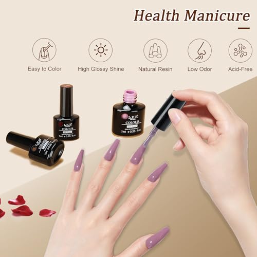 LKE Gel Nail Polish Set 6 Colors Autumn Neutral Brown Nude Pink Milky White Gel Polish Set Gel Nail Kit Soak Off U V/LED Nail Lamp Nail Art Design Manicure for Home DIY & Salon