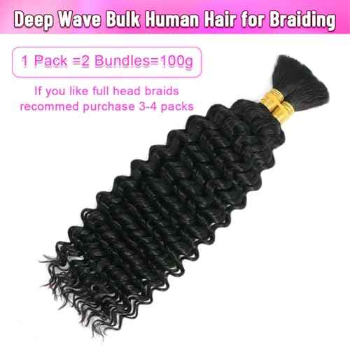 Human Braiding Hair for Boho Braids 22 Inch Curly Deep Wave Bulk Human Hair for Braiding 100% Human Hair for Braiding Hair Wet and Wavy Boho Knotless Braids Hair No Weft 2 Bundles/Pack