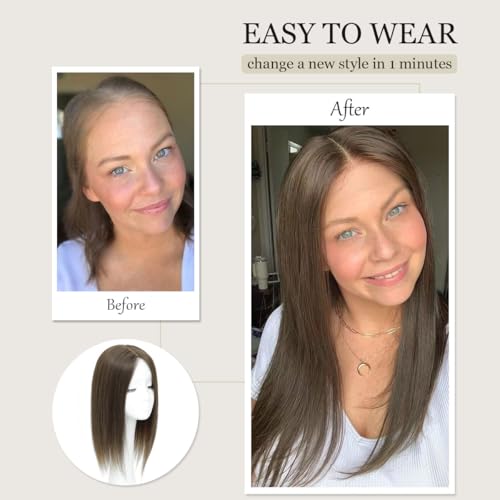 Aimeolyn Human Hair Topper 16" Large Base for Thinning Hair
