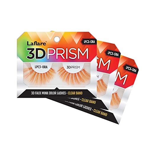 Laflare 3D Prism Color Lashes - Faux Mink, Clear Band, 3 Pack