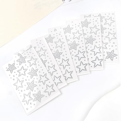 Silver Star Face Gems Rhinestone Tattoo Stickers - 6 Sheets
