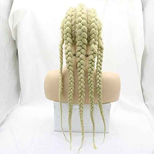 613# Blonde 5 Twisted Synthetic Braided Wig 100% Hand Lace Front Braided Wigs with Baby Hair for Women Heat Resistant Lightweight Synthetic Twisted Braids Wig 26''