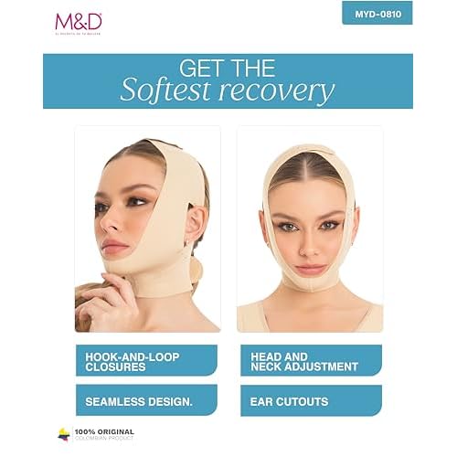 M&D Face Slimming Chin Strap Lipo Compression Garment Mentonera Postquir?rgica Facial Beige M (Pack of 2)