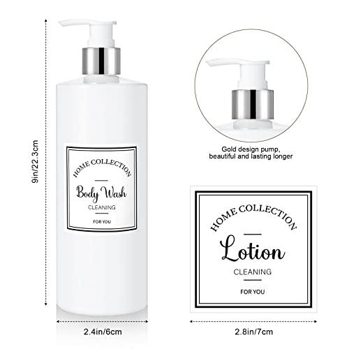 3 Pieces 16oz Pump Bottle Set Shampoo and Conditioner Bottle Plastic Refillable Soap Dispenser Shower Dispenser with 6 Label Sticker for Lotion Body Massage (Silver and White)