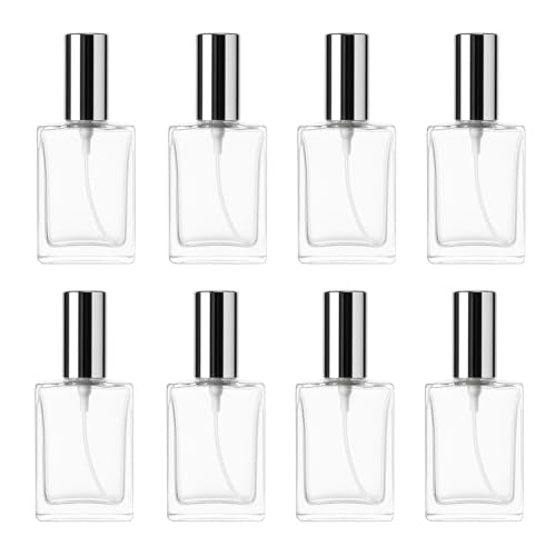 8Packs 15ml Clear Empty Perfume Bottle with Silver Caps Glass Fine Mist Atomizer Spray Bottles Refillable Mini Fragrance Glass Bottles for Cleaning, Essential Oil, Liquid
