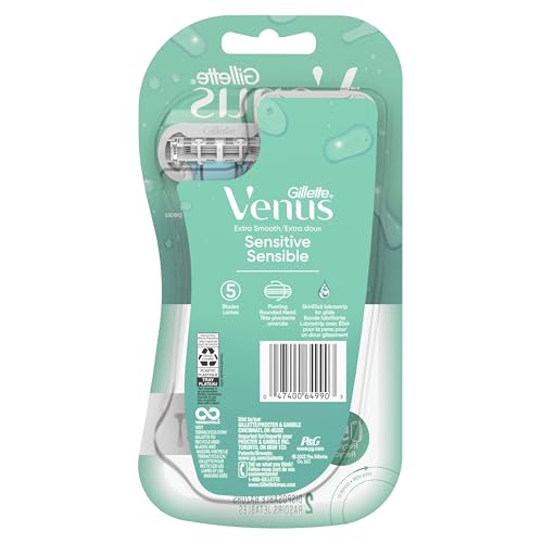 Gillette Venus Extra Smooth Sensitive Razor for Women | Disposable | For Sensitive Skin | 2 Count | Pack of 2