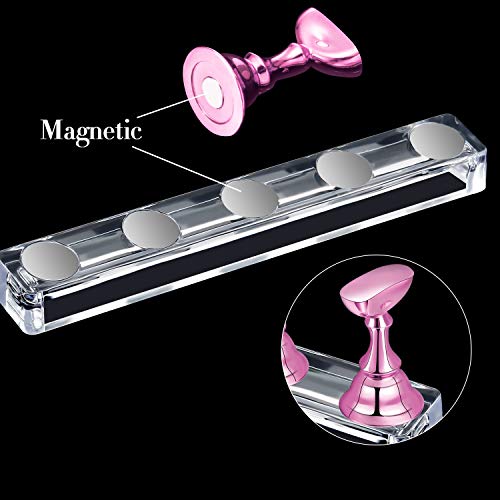 Magnetic Nail Art Practice Stands with Acrylic Tips & Reusable Adhesive Putty