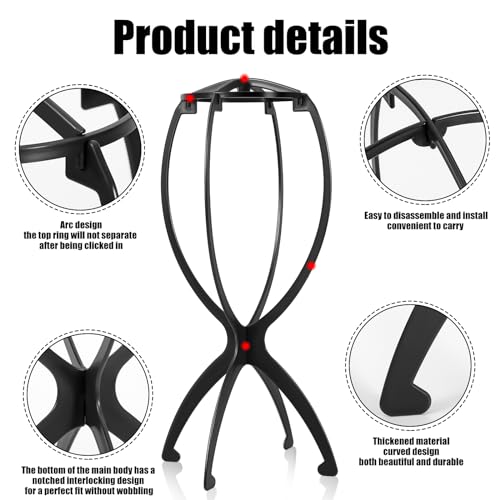 Obeoby Portable Wig Stand Set - Black 2 Pack, Foldable & Lightweight for Wigs, Travel & Salon Use