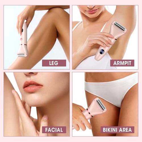 Lanumi Women Electric Razor 2 in 1 Bikini Trimmer Facial Hair Removal USB Rechargeable Body Shaver Wet Dry Pubic Hair Trimmer Lady Shaver LCD Display£¬Gifts for Women (Pink)