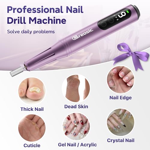 Breosic Pinkish Purple Electric Nail Drill Kit with 12 Bits for Gel & Acrylic Nails