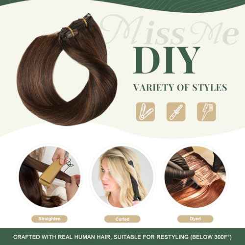 Missme Clip In Hair Extensions Real Human Hair,20in 120g 7pcs Balayage Dark Brown Mixed Chestnut Brown Invisible Straight Seamless Clip Ins Hair Extensions For Women