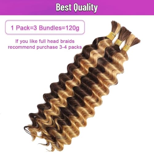 Boho Bulk Human Hair for Braiding - 120g Curly Deep Wave 4/27