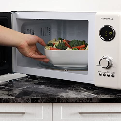 Nostalgia Retro Countertop Microwave Oven - Large 800-Watt - 0.9 cu ft - 12 Pre-Programmed Cooking Settings - Digital Clock - Kitchen Appliances - Ivory