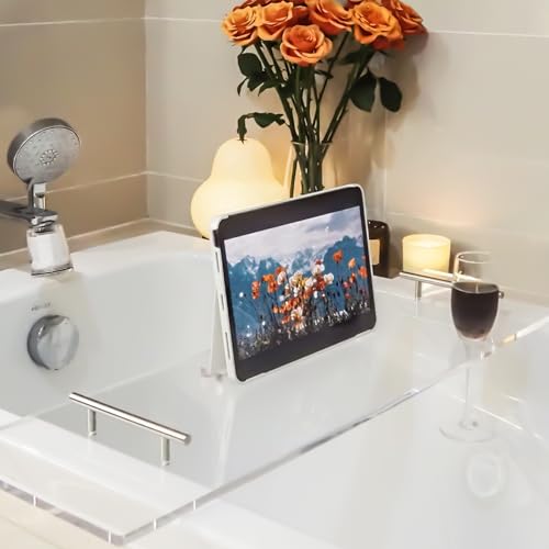 Acrylic Bathtub Tray with Wine Glass & Book Holder - 31.5"