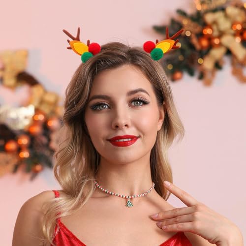 JONKY Christmas Antlers Headband Reindeer Ears Headbands Xmas Headpiece Deer Costume Party Holiday Hair Accessories for Women and Girls(Pack of 2)