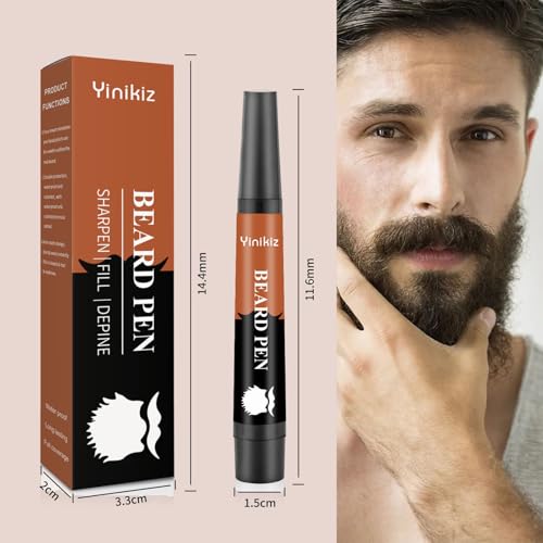 Black Beard Pencil Filler for Men - 2 PCS Beard Pen, 4-fork Tip Beard Styling Pen - Beard, Moustache & Eyebrows, Long Lasting Coverage Natural Finish, Waterproof Beard Pencil Kit for Father Male Gift