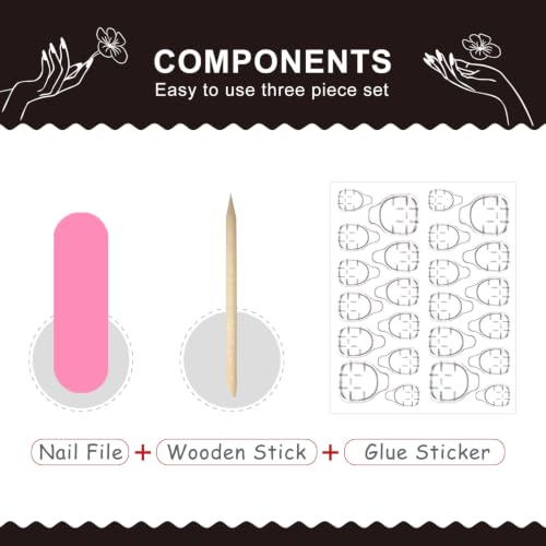 Burgundy Floral Press On Nails with French Tips - 24PCS