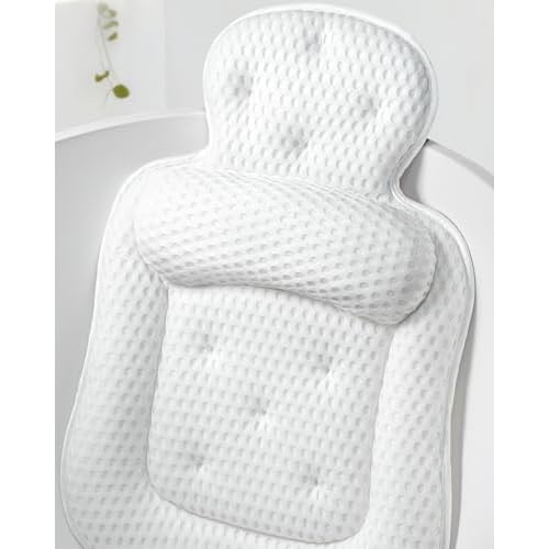 Bath Pillows for Tub, Comfortable Bathtub Cushion for Head and Neck with Soft 3D Mesh Fabric and 54 Non-Slip Suction Cups, Relaxing Tub and Shower Accessories Spa Gift White Standard