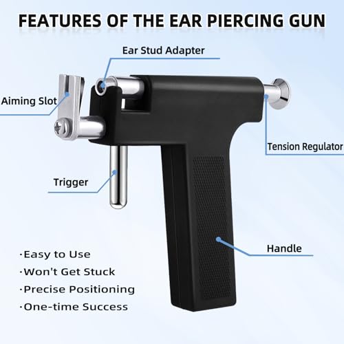 Novopiercing Gold Self Ear Piercing Gun Kit with 18 Pairs of CZ & Steel Ear Studs