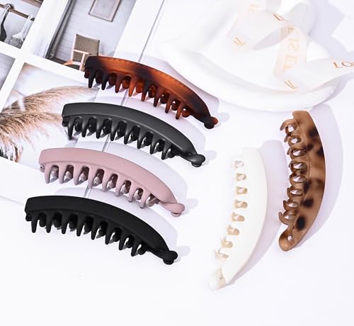 Eyegla 6 Pack Large Banana Hair Clips for Thin to Thick Hair - Black, White, Grey, Tortoise Shell