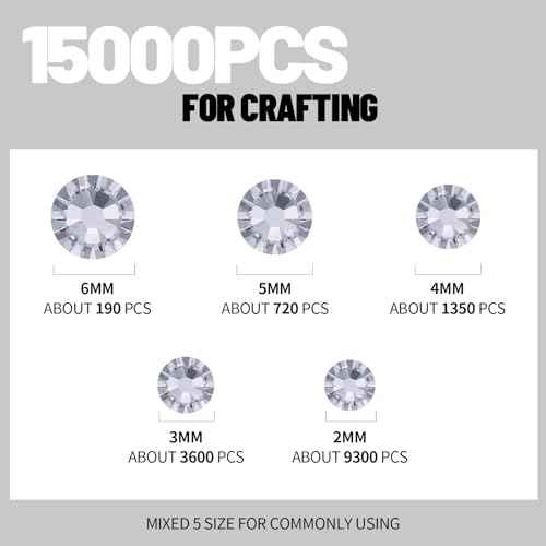 FANDAMEI Silver Rhinestones, 15000 PCS Resin Rhinestone, Non Hotfix Gems for Crafting, Flatback Rhinestones for Crafting, Clear Rhinestone for Nails, Mixed Sizes 2/3/4/5/6mm