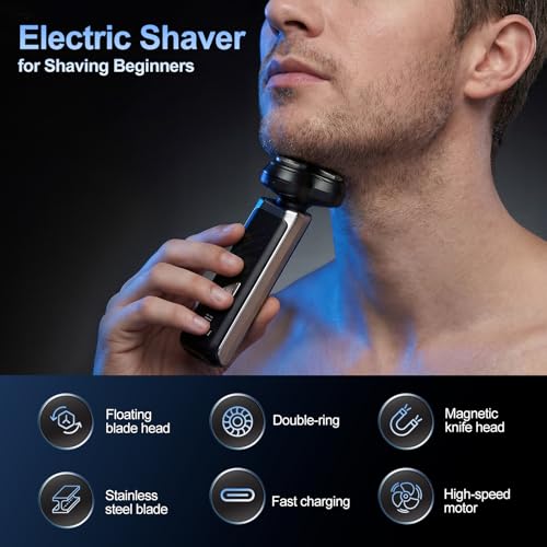 2-Pack Electric Rotary Shavers for Men 3D Floating Head Rotary Razor USB-C Rechargeable Easy Clean Magnetic Head Ideal Gift for Dad Husband Travel Razor for Men