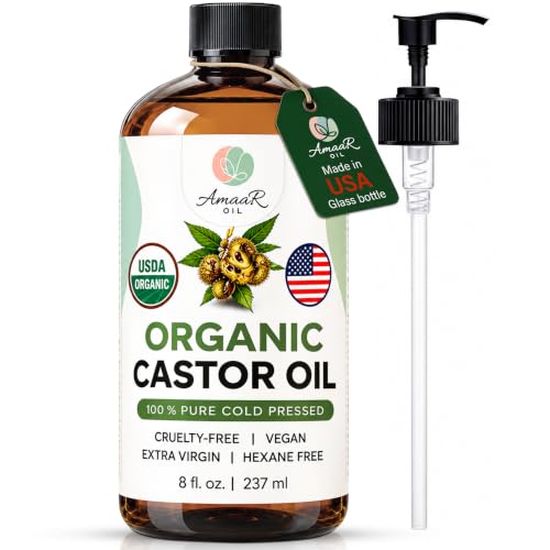 Organic Castor Oil 8 oz Cold Pressed Hexane Free for Hair Skin Lashes AMAAR
